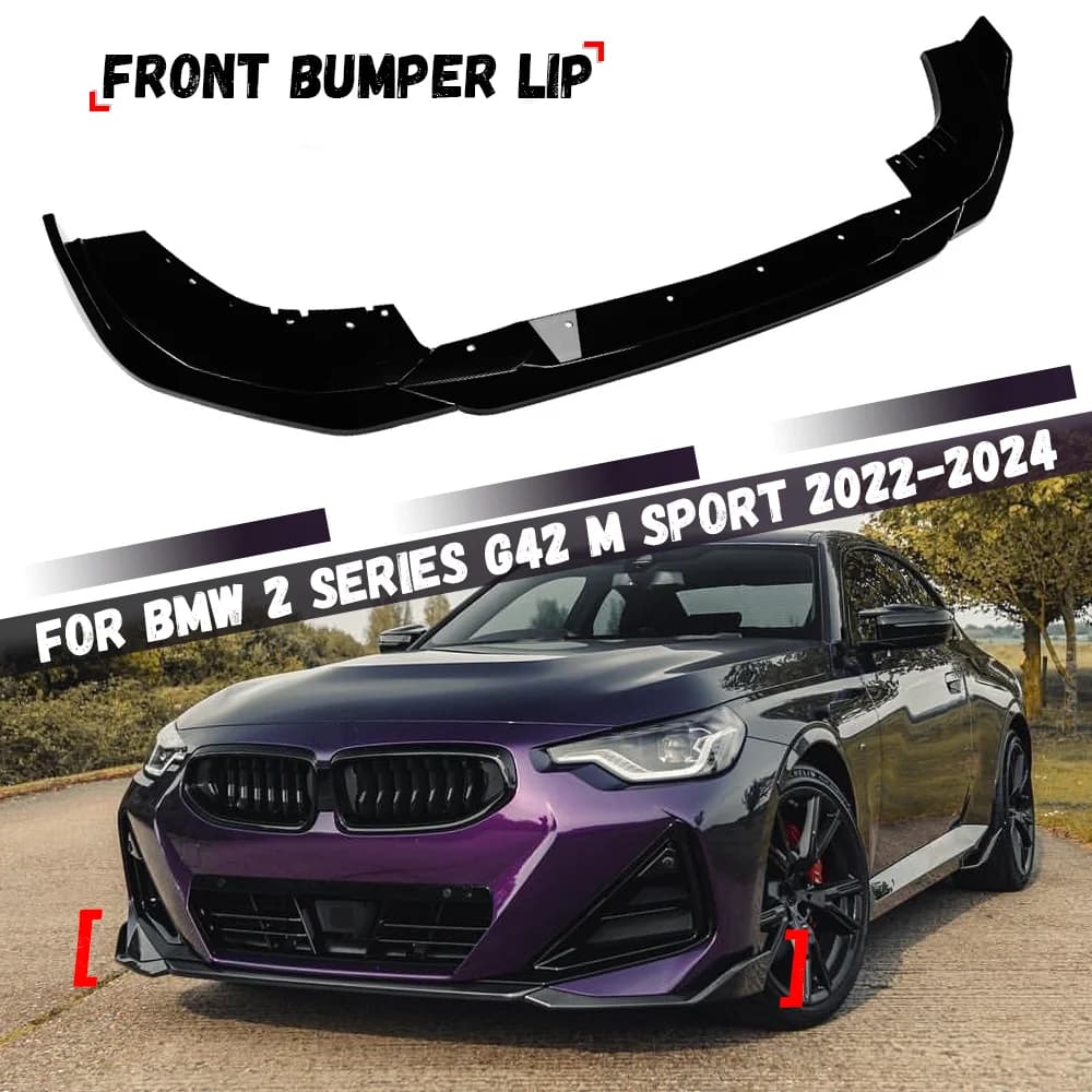 Front Bumper Lip Spoiler Splitter Diffuser Cover Canards For BMW 2 Series G42 218i 220i 220d 230i Coupe M Sport 2022 2023 2024