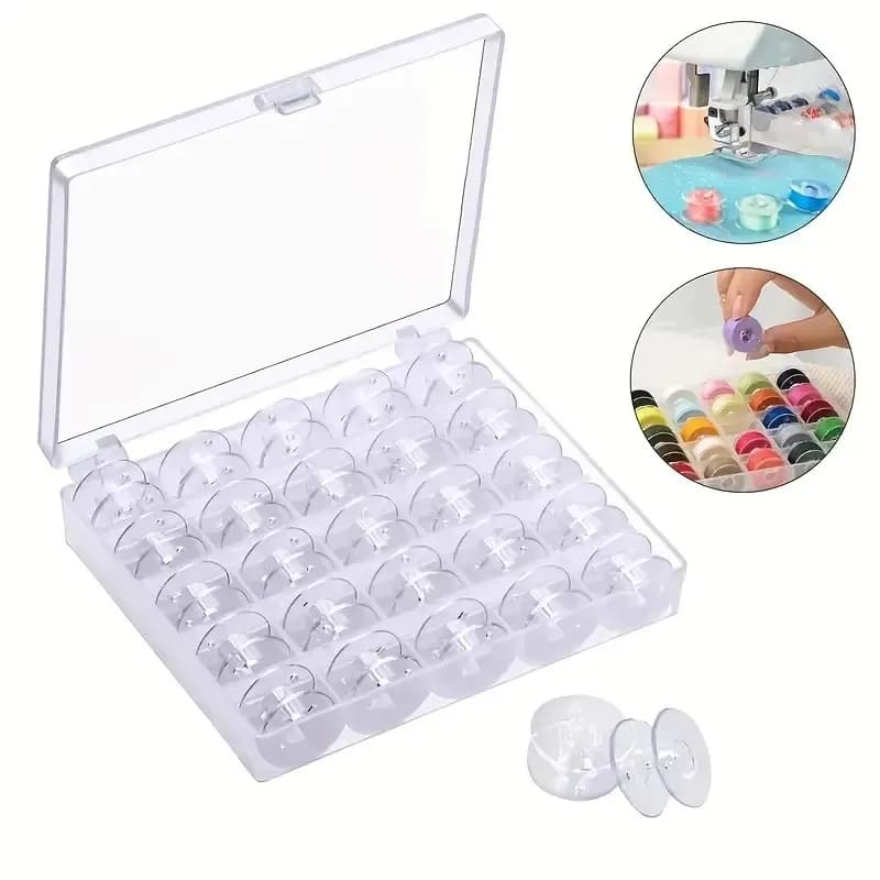 Bobine di plastica trasparenti da 25/36 pezzi con scatola organizer - Avvolgitore di filo per macchina da cucire per cucire e ricami, forniture per cucire