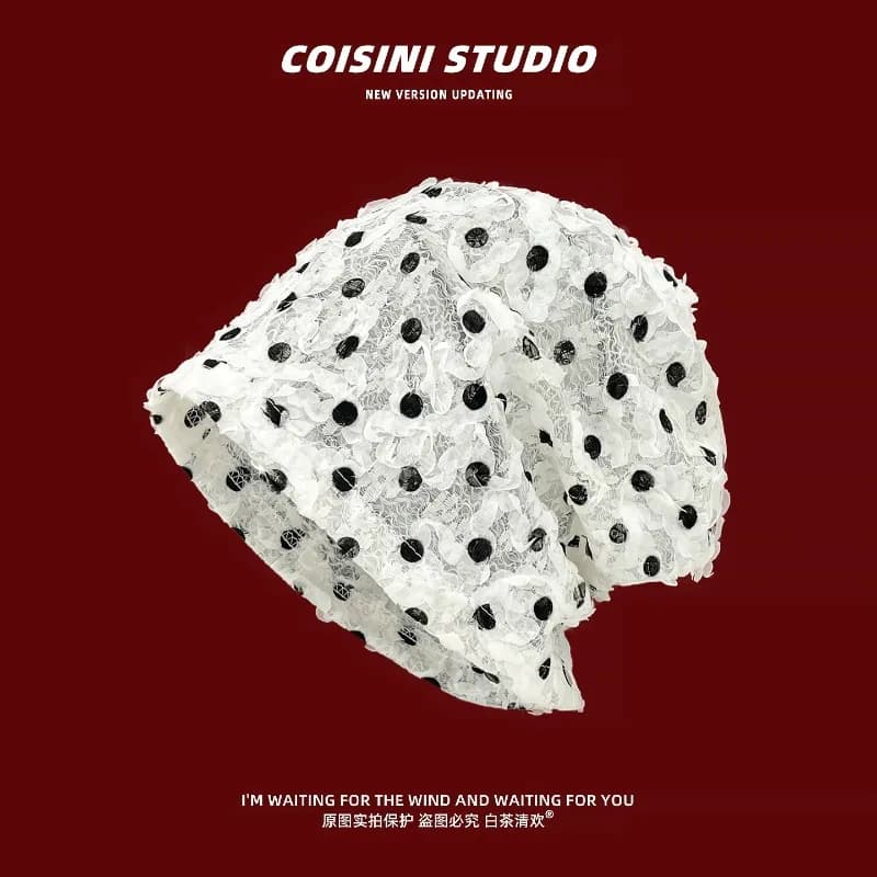 Ins Retro Polka-dot Lace Beanies for Women Spring and Summer Travel Photos Versatile Atmosphere Elegant Pullover Hats Y2K