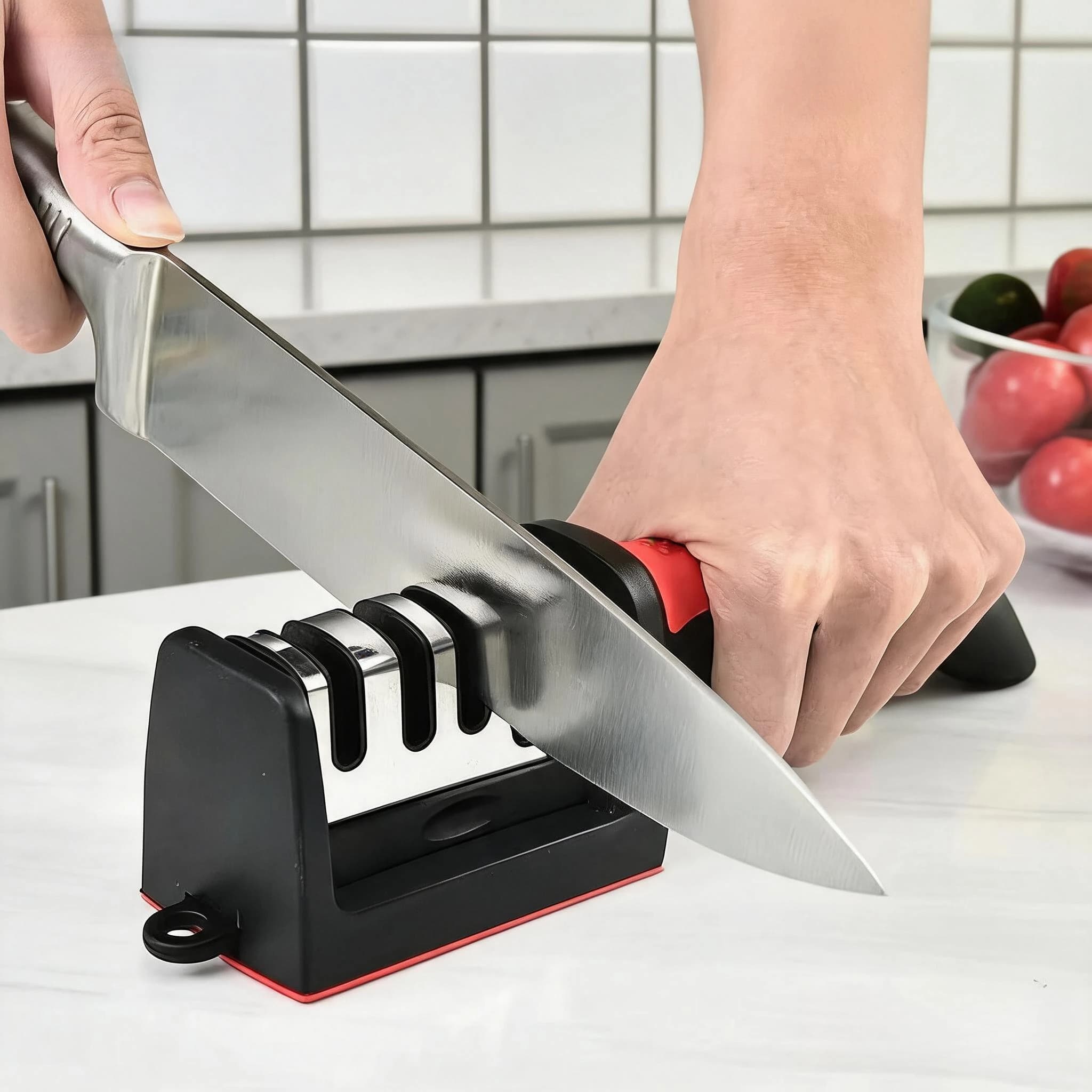 Affilacoltelli da Cucina a 3/4 Segmenti, Pietra per Affilare Multifunzionale a Tre Fasi, Portatile per Uso Domestico