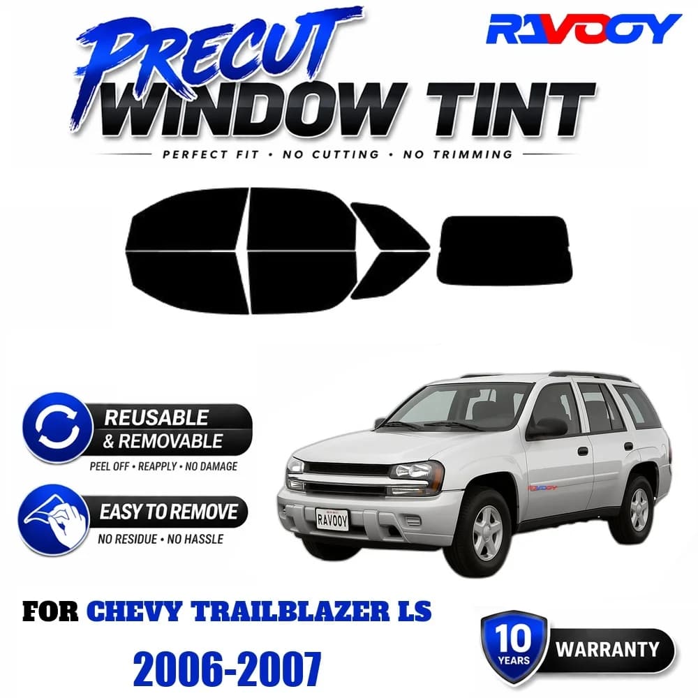 RAVOOY Precut Window Tint, Reusable Removable EPU Film, Custom Fit for Chevy TrailBlazer LS 2006-2007, UV Heat Protection