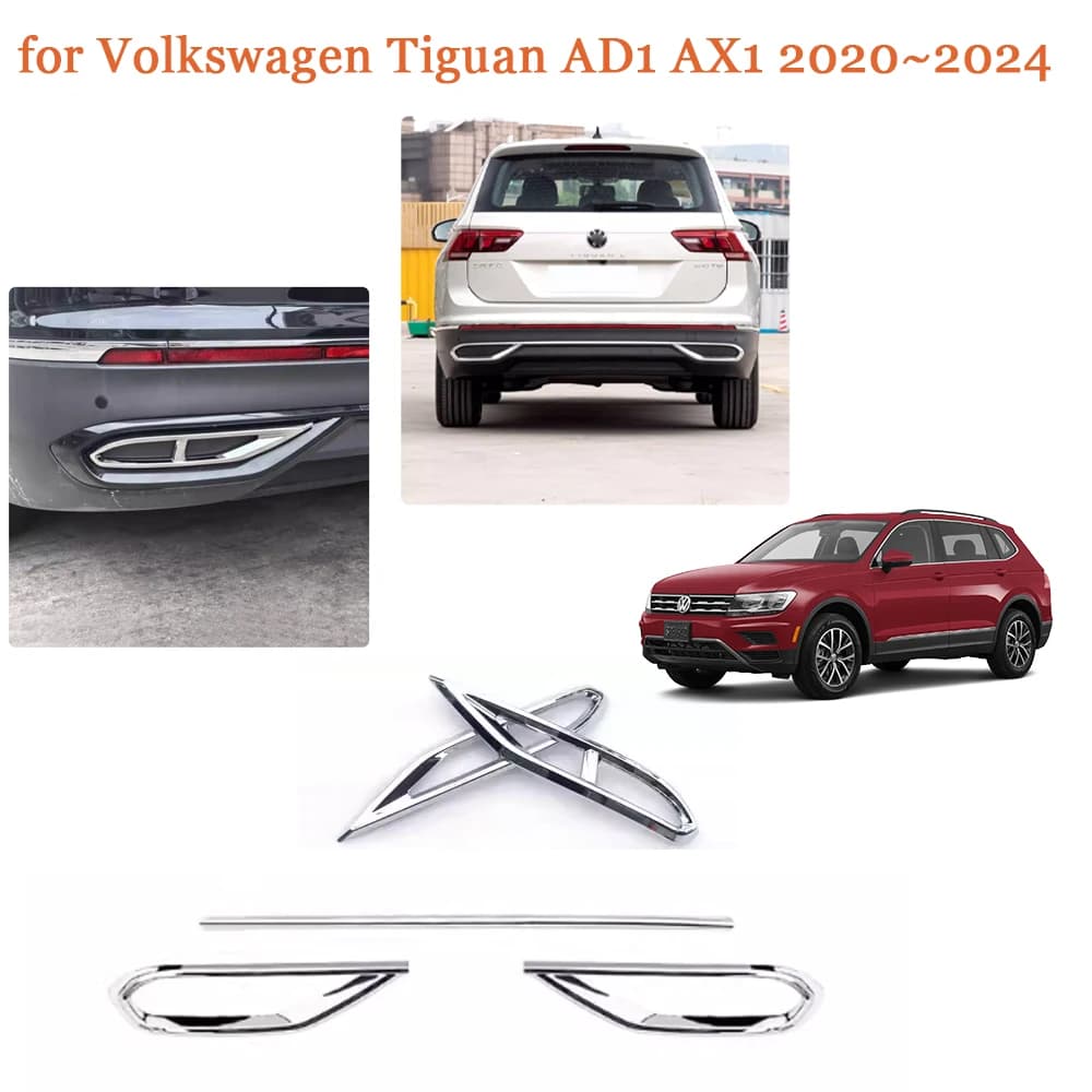 Car Strips Trim for Volkswagen VW Tiguan R-Line TSI TDI 2020~2024 ABS Bumper Cover Chrome Exhaust Diffuser Sticker Accessories