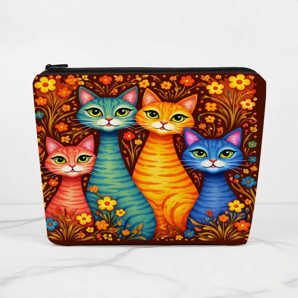 Borse per il trucco con motivo floreale e gatti colorati per ragazze, pochette per cosmetici, borsa da toilette, astuccio per matite, custodia da viaggio
