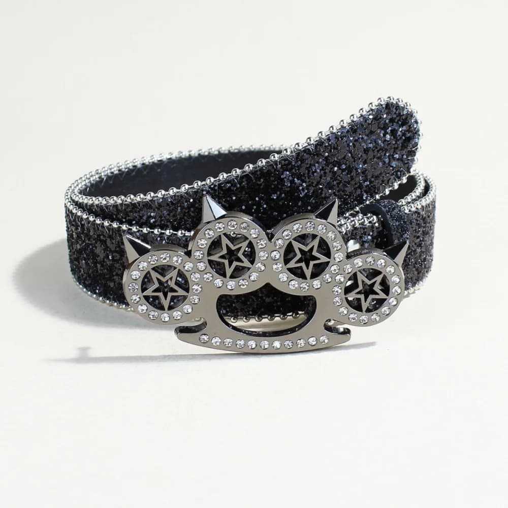 Y2K Rhinestone Belt Punk Knuckle Buckle Diamond Waist Band Luxury Gothic Bling Belts for Women Men Streetwear Party Accessory