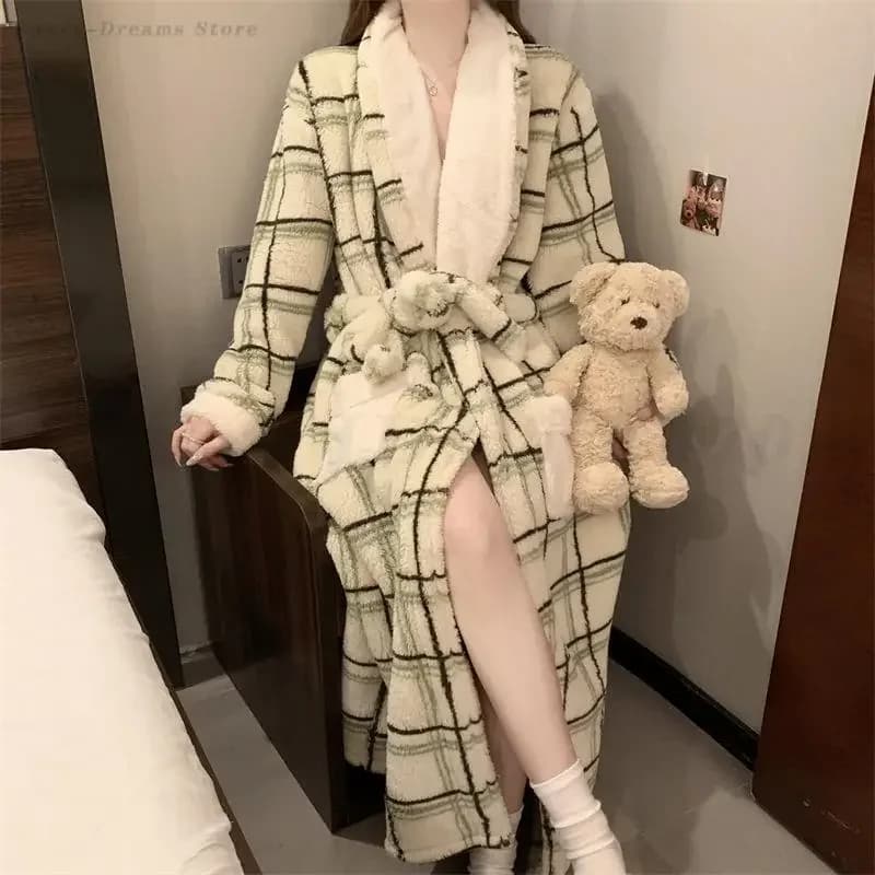 Addens Hot Night Shirt Women's Flannel Bathrobe Night Dress Soft Coral Fleece Nightwear Trained Pigiama