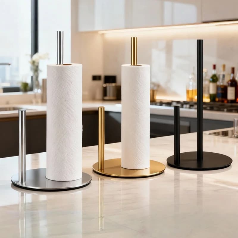 Stainless Steel Floor Standing Paper Towel Holder & Toilet Paper Stand Space Saving Storage Rack for Kitchen Bathroom