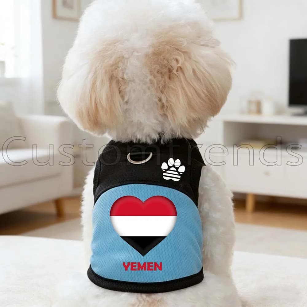 Pettorina a rete con bandiera Yemen per cani e gatti, vestito per cuccioli e gattini, gilet estivo carino per cani con anello a D per guinzaglio