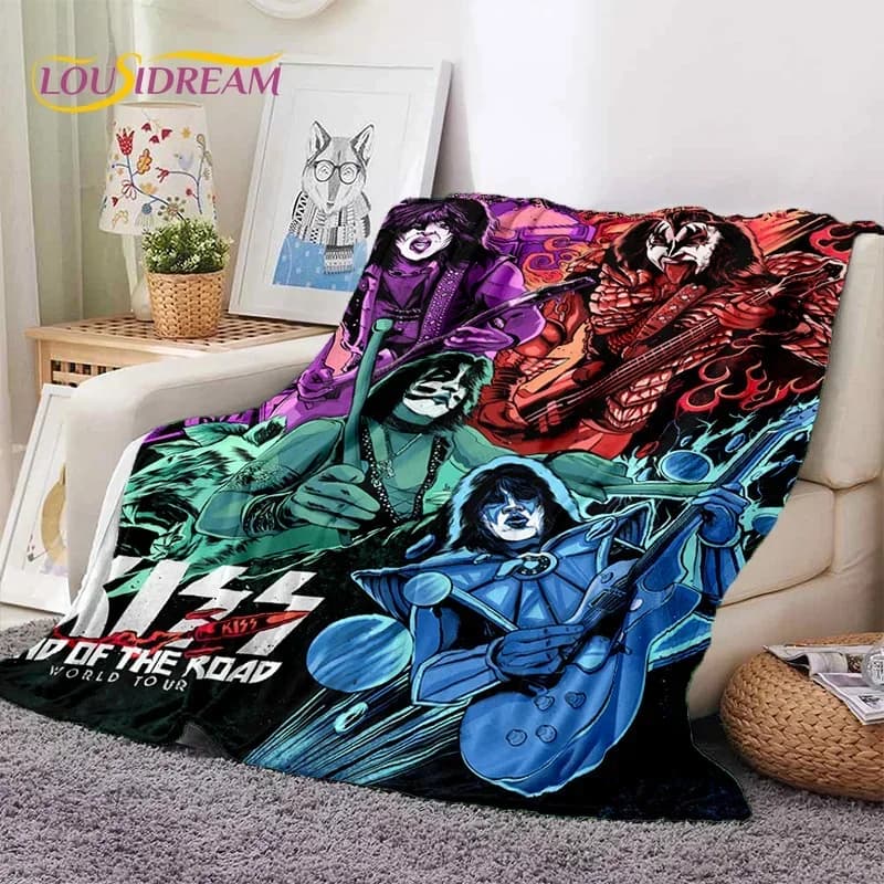 Coperta in flanella morbida Kiss Rock Heavy Metal Band Gene Paul per letto, camera da letto, divano, picnic, coperta per il tempo libero all'aperto, regalo per il riposo.
