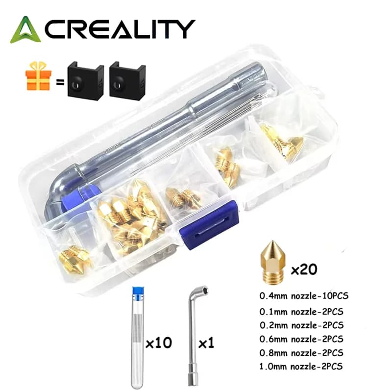 CREALITY 20 pieces MK8 brass nozzle 0.2/0.4/0.6/0.8/1.0MM extruder head nozzles for 1.75MM CR10 CR10S Ender-3 3 parts of 3D printer