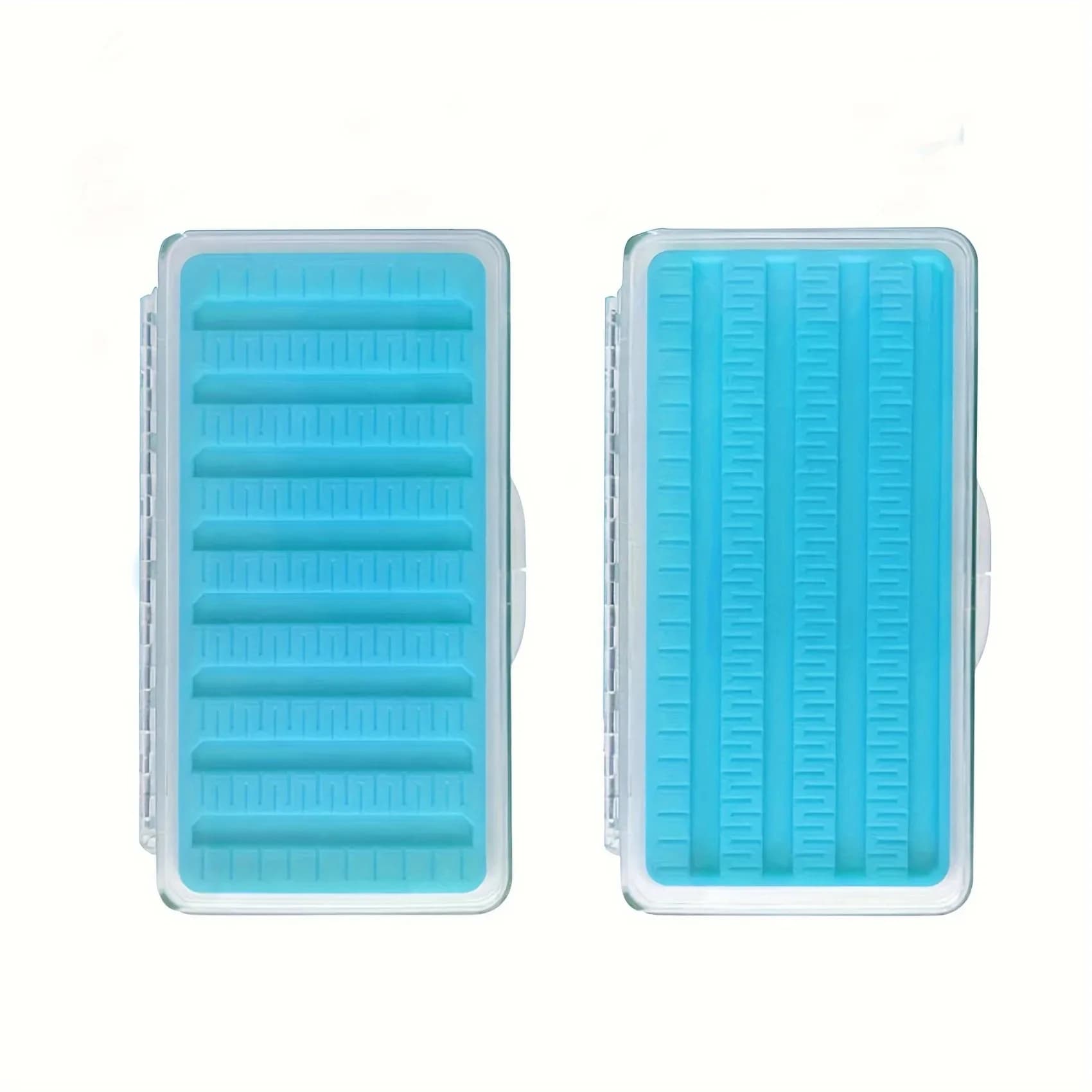 Scatola per vassoio per attrezzatura da pesca a mosca, inserto in silicone blu, contiene esche per maschere per mosche, spazio orizzontale/verticale
