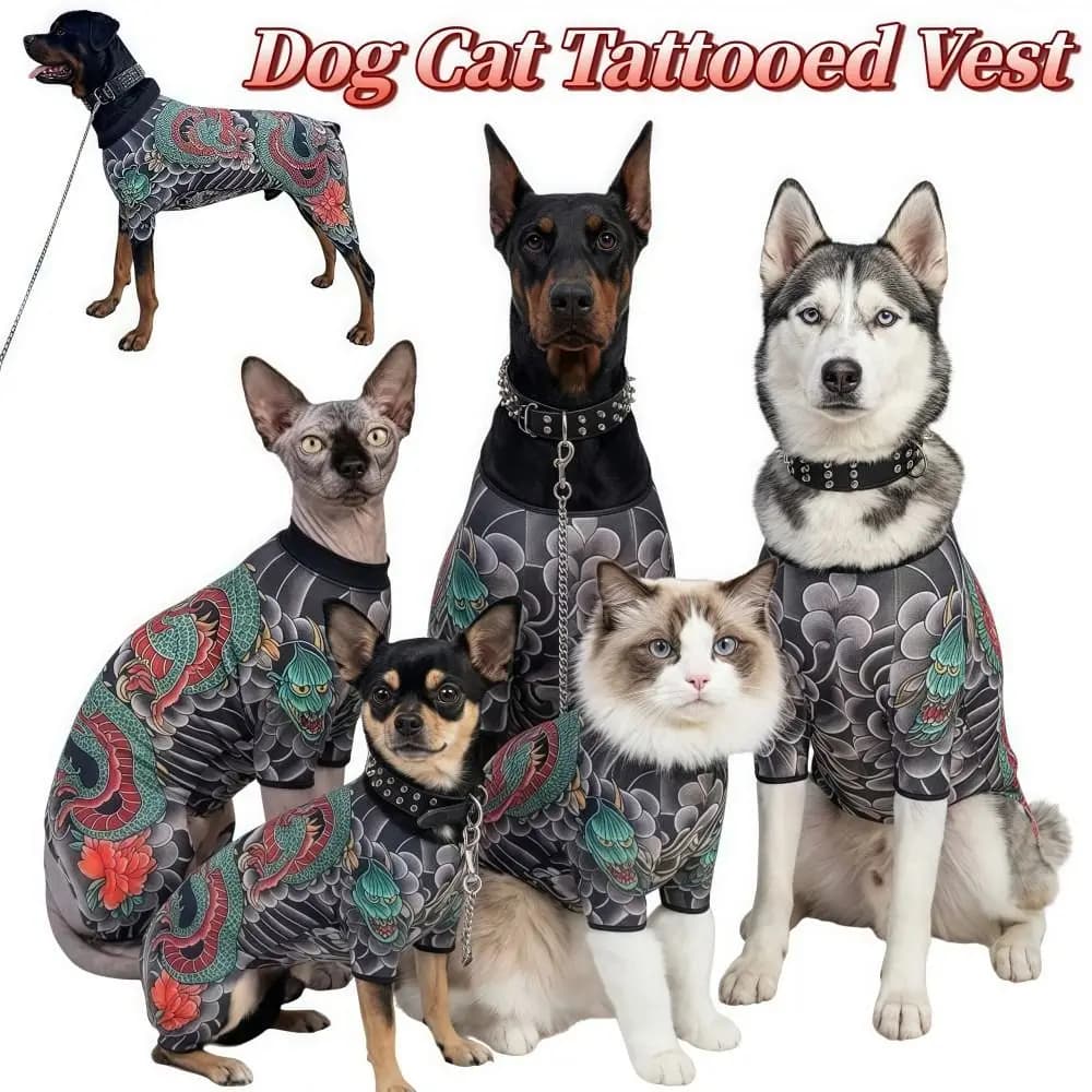 Creativity Four Seasons Pet Tattoo Vest Lifelike Breathable Dog Cat Tattoo Jacket Cool Funny Pet Clothes For Pet S To 6XL