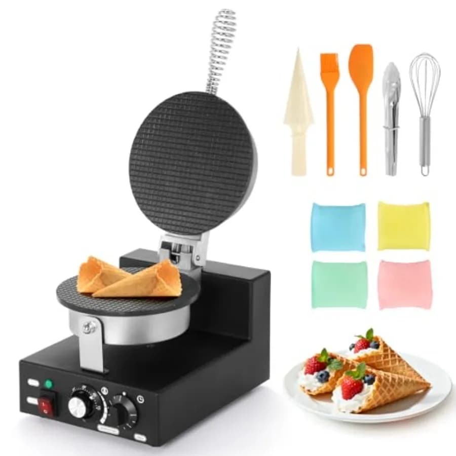 Macchina Professionale per Coni Waffle da 1200W, Piastra Antiaderente per Waffle per Ristoranti e Uso Domestico, Stampo per Coni Gelato e Rotoli di Uova