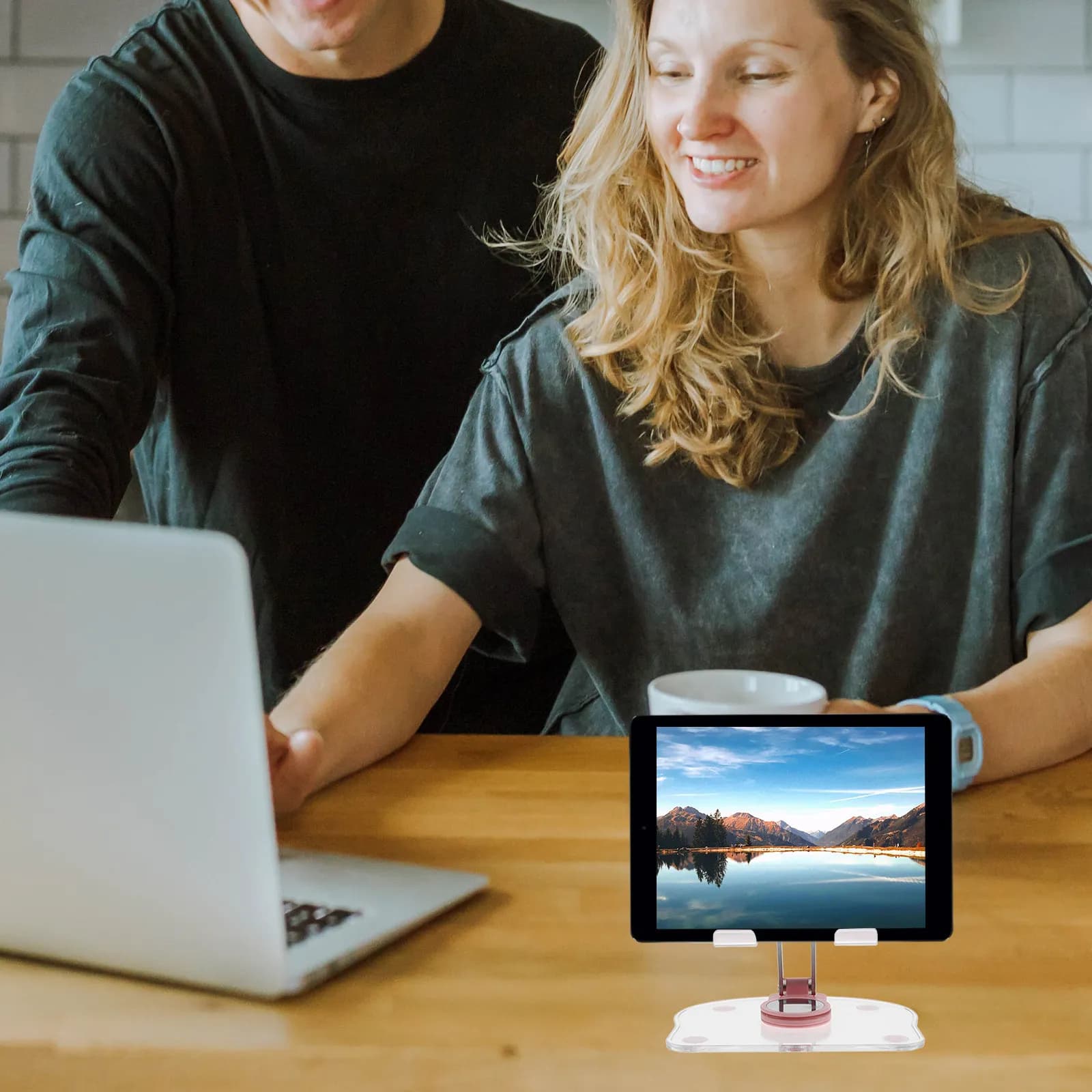 Supporto per Tablet Pieghevole in Acrilico, Rotazione a 360 Gradi, Regolabile, Trasparente, per Ufficio, Disegno e Registrazione Video