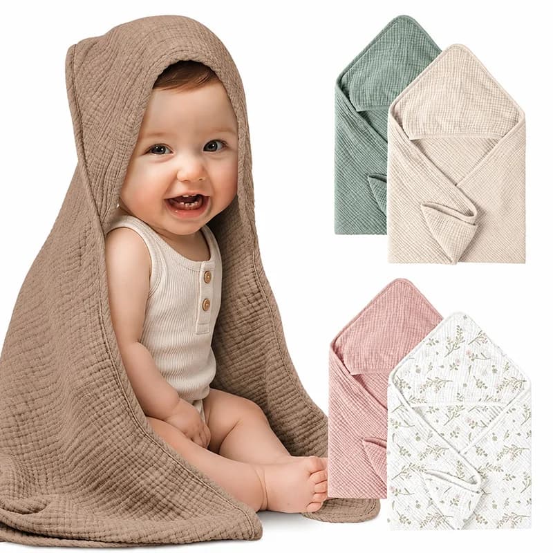 Muslin Baby Bath Towels Hooded Newborn Swaddle Wrap Soft Cotton Baby Blankets Infant Bathrobe Baby Shower Gift 76*76cm