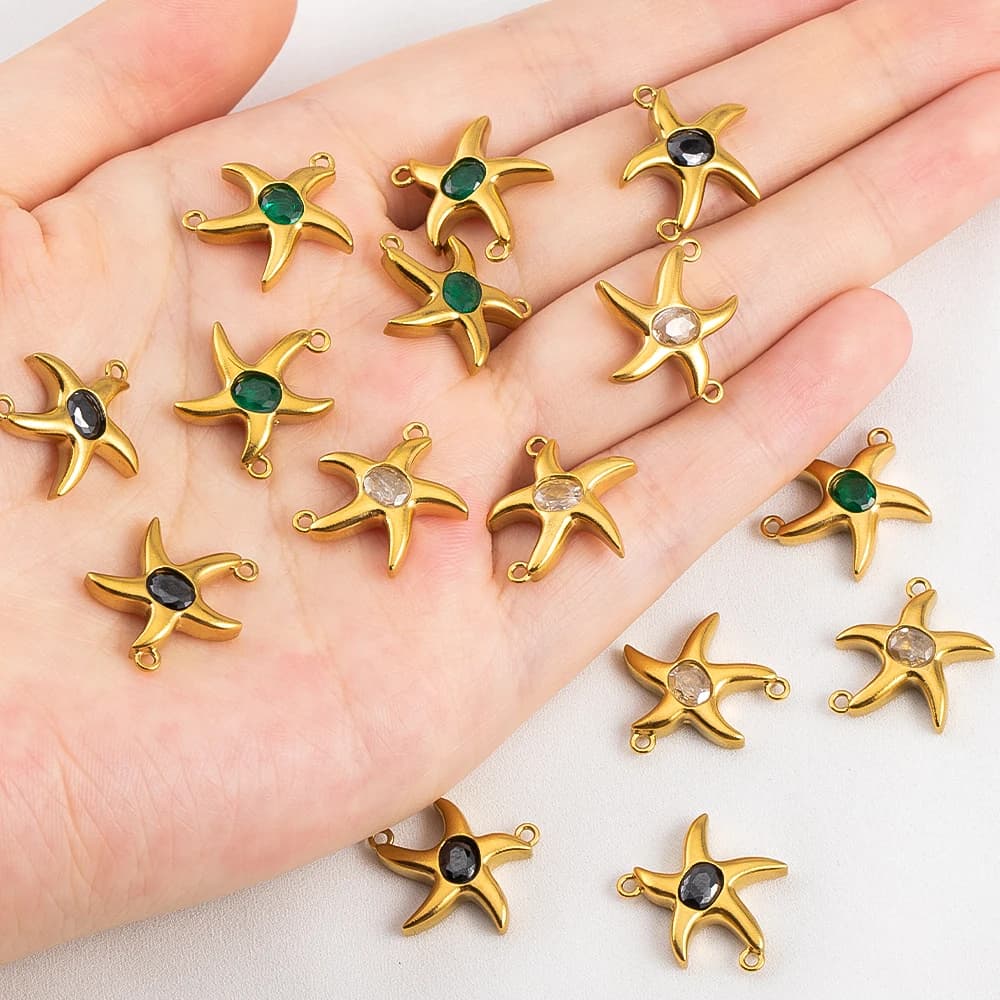 1 connettore pendente a doppio foro con stella marina in acciaio inossidabile per accessori per la creazione di gioielli con collana a forma di stella fai-da-te