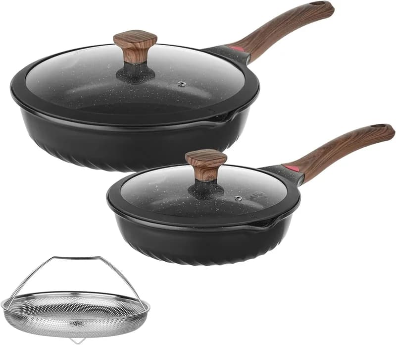 Non-stick ceramic frying pan set, 10inch and 12inch with lids