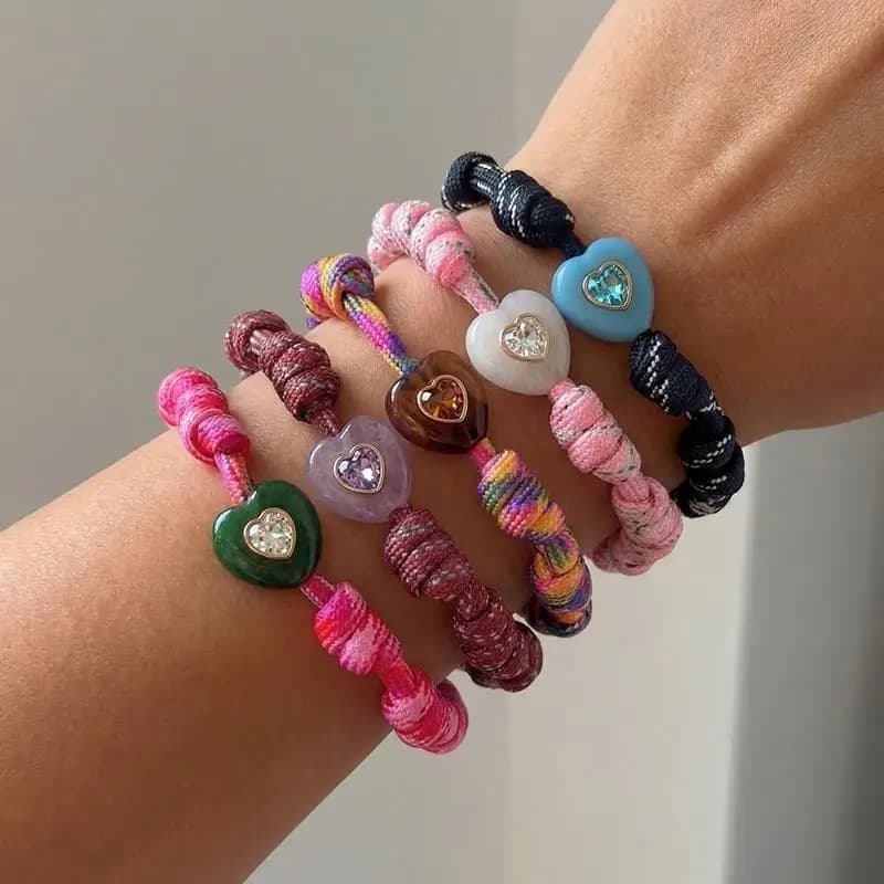 Personalized Heart Dopamine Bracelet Adjustable Drawstring Rope Handmade Contrast Color Hand Rope Fashion Jewelry Gift For Women