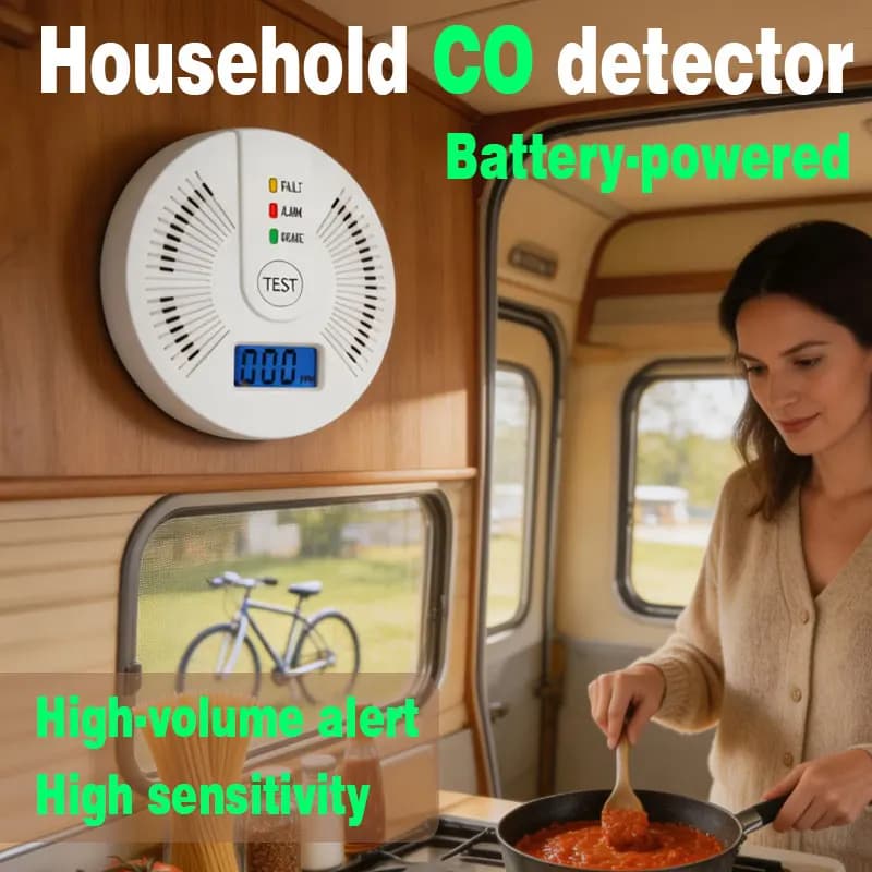 Battery Carbon Monoxide Gas Detector, LCD Display, CO Alarm Sensor, Household Motorhome Kitchen Safety equipment, Sound and Ligh