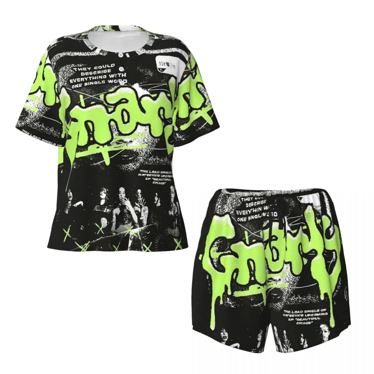 Korean Style KATSEYE Gnarly Round Neck Short Sleeve Nightgowns for Sleeping Sleepshirts Women Soft Pajama Set Short Pants