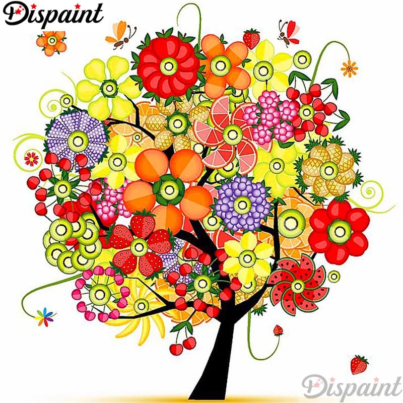 Dispaint Pieno Quadrato/Rotondo Trapano 5D Pittura Diamante FAI DA TE "Albero del Fiore" Ricamo Punto Croce 3D Complementi Arredo Casa A11295