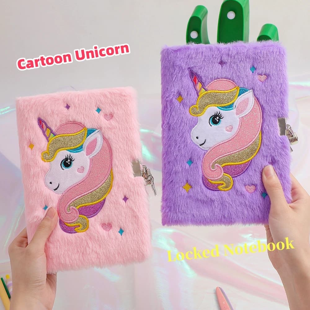 ute Cartoon A5 Peluche Unicorno Diario con serratura Notebook Studente Studio Assegnazione Libro Cancelleria Bambini Ragazza Regali ricompensa per le vacanze