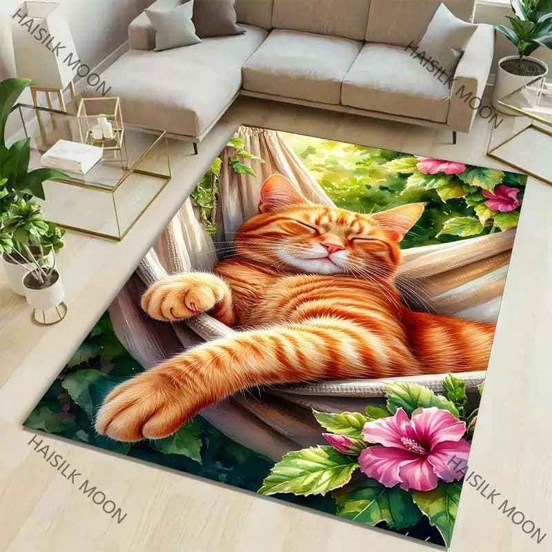 Tappeto con motivo gatto arancione nel pomeriggio per soggiorno, camera da letto, divano, decorazioni per la casa, tappetino antiscivolo, regalo di lusso, diverse dimensioni