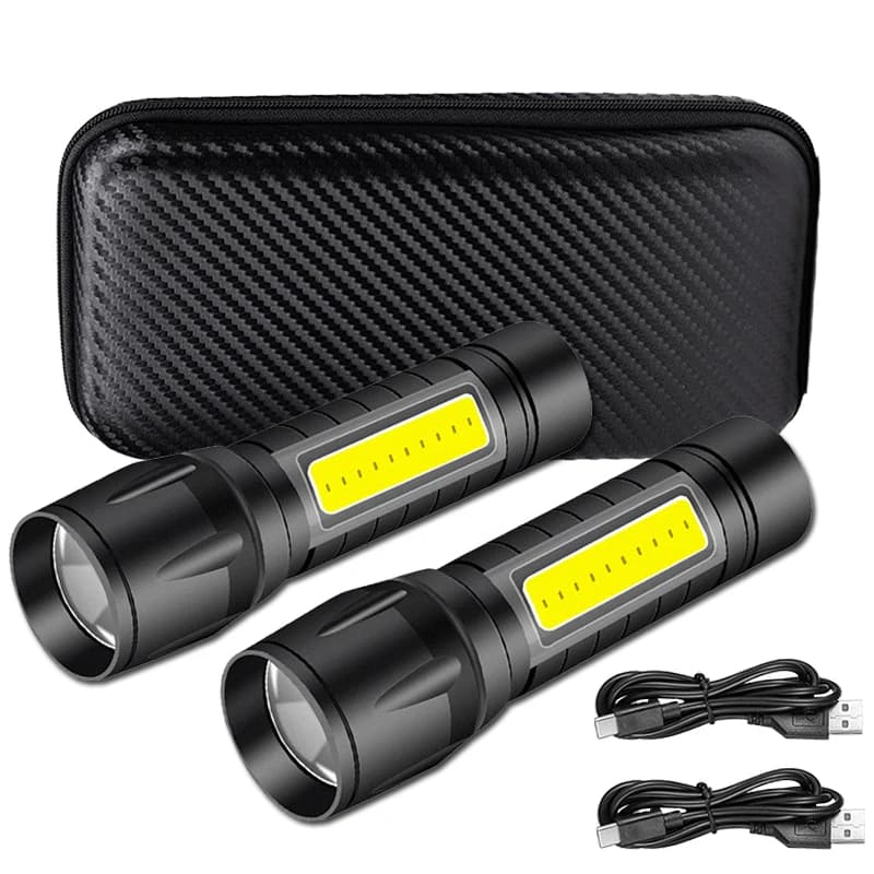 Portable COB + LED camping tactical flashlight with USB rechargeable zoom Waterproof Emergency Flashlight Christmas Gift