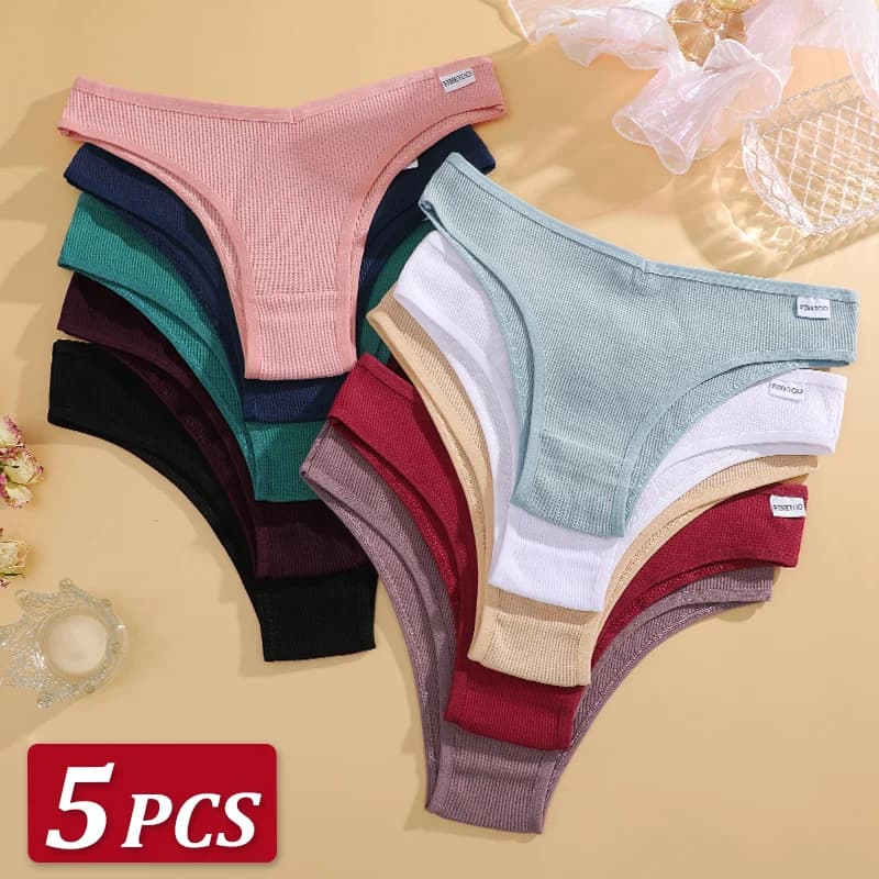 5 pezzi/set mutandine brasiliane in cotone da donna stile waffle mutande S-XL biancheria intima da donna in cotone confortevole morbida lingerie femminile