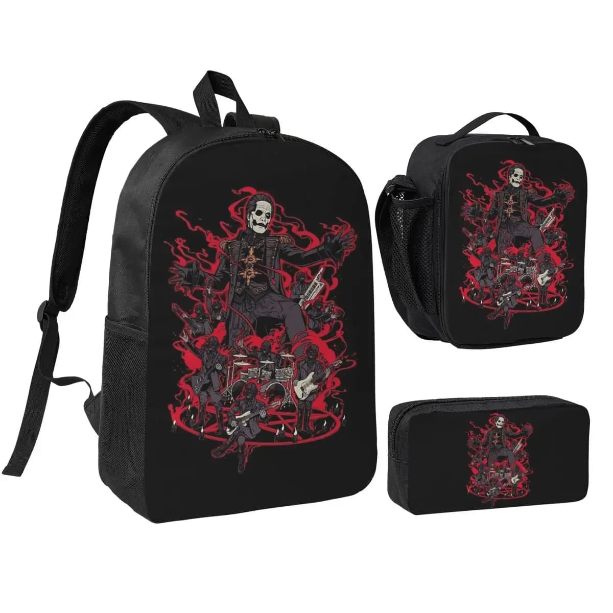 Zaino Tobias Forge Ghost per ragazzi e ragazze, borsa per libri, borsa da scuola, borse a tracolla, 3 pezzi, borsa termica per il pranzo, astuccio per matite