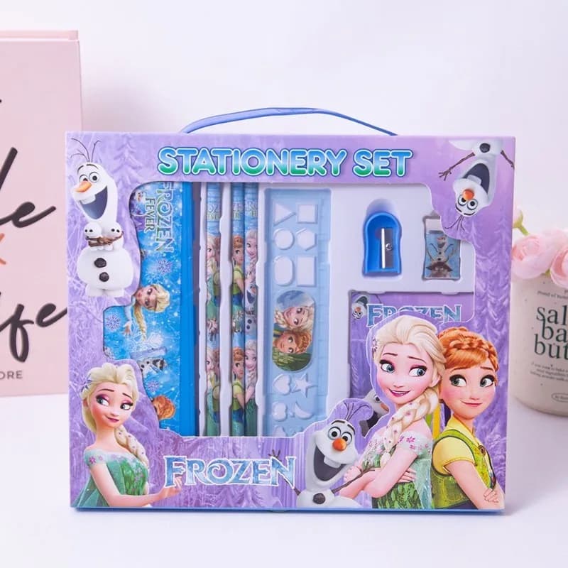 Disney stationery set Mickey Frozen lightning McQueen cartoon learning stationery set stationery box pencil ruler notepad gift