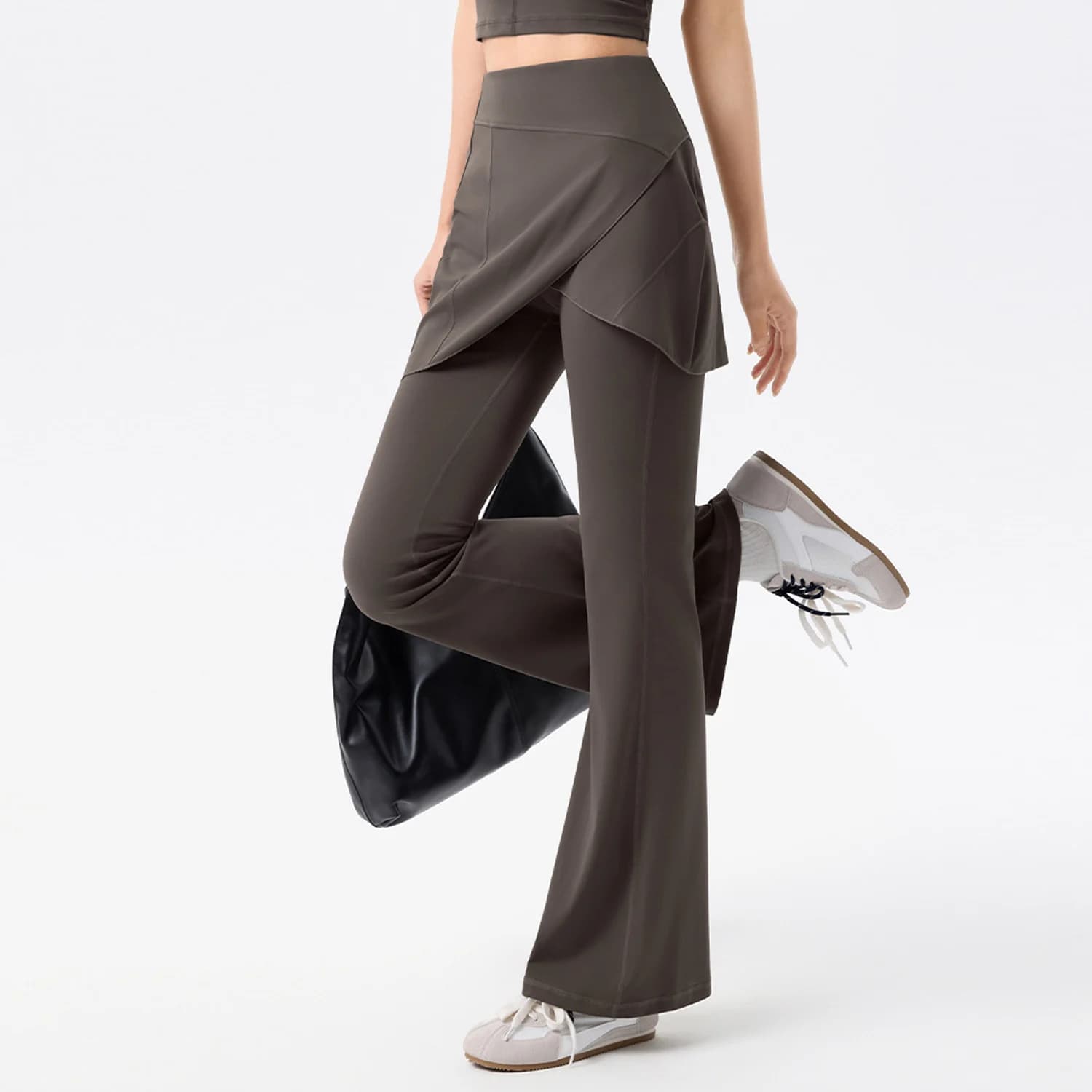 Leggings da yoga Pantaloni a zampa d'elefante Pantaloni fitness staccabili per il sollevamento del sedere color pesca Pantaloni a gamba larga cadenti leggermente fiammeggianti a vita alta