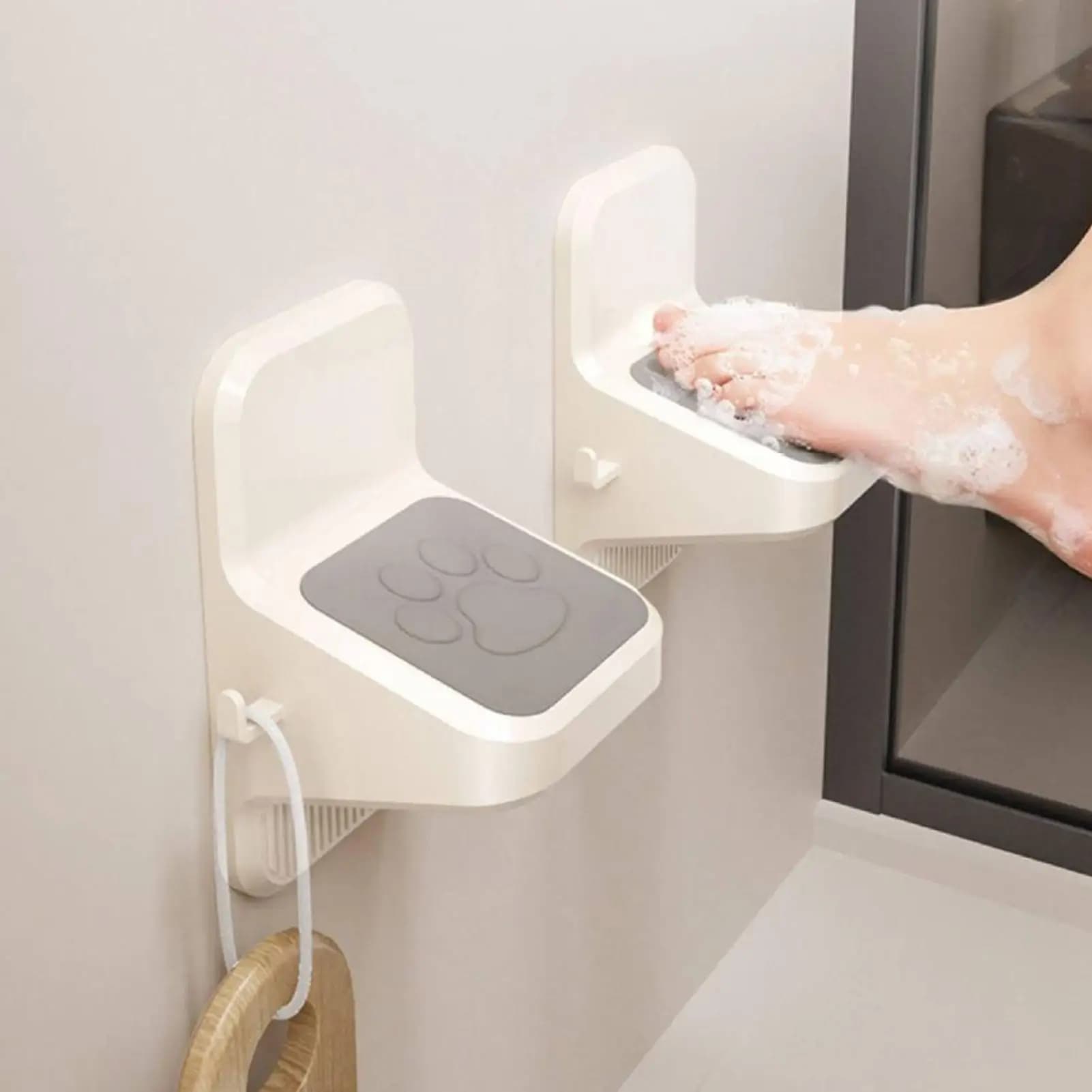 Poggiapiedi doccia a ventosa senza foratura con ganci, regolabile per rasatura gambe, bagno, vasca, spa, palestra, piscina