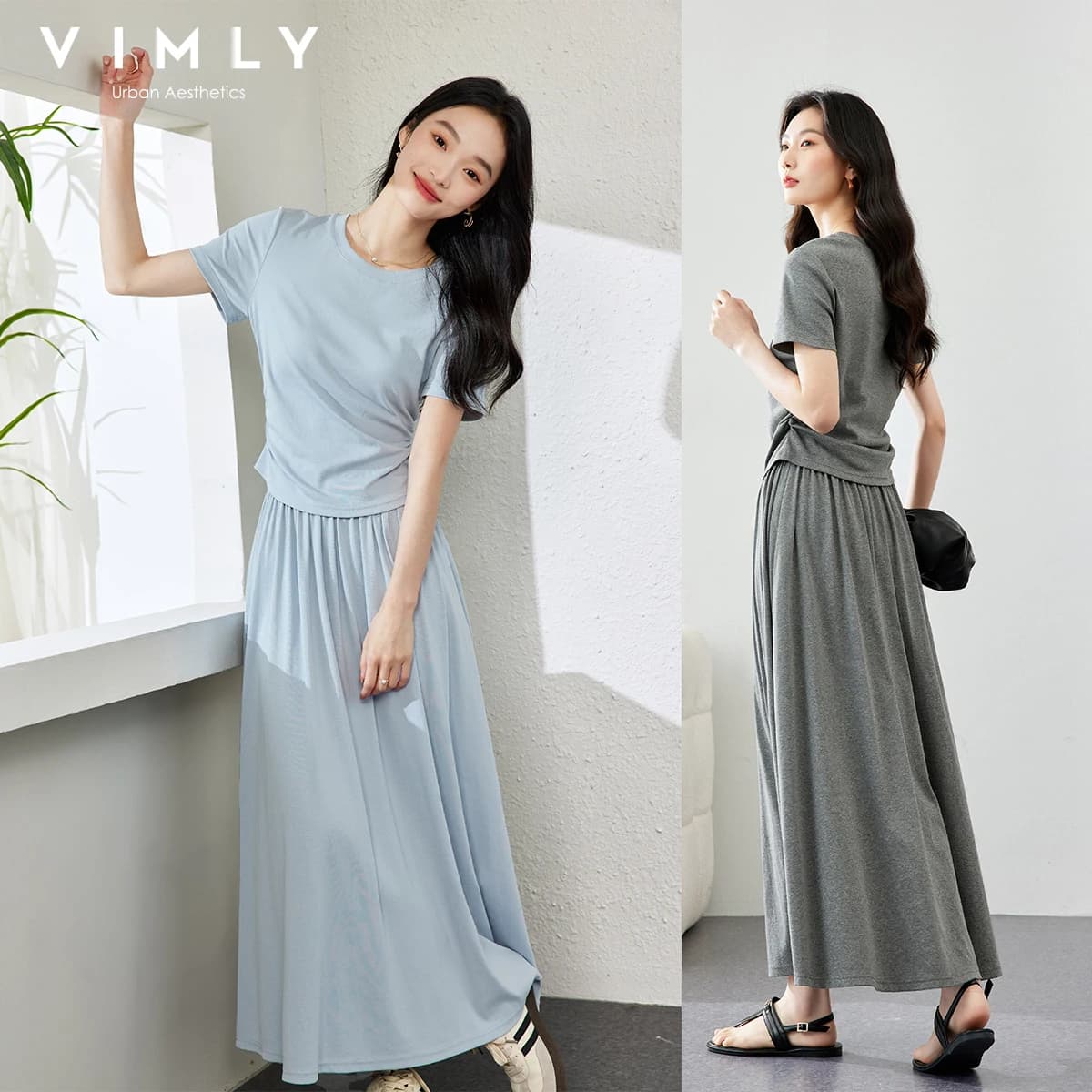 VIMLY Casual Sports Estivo Set in Soft Cotton Breathable, Top to Sleeves Court and Gonna Larga with Life Elastic, Complete Two Pieces Women's Unit M7669