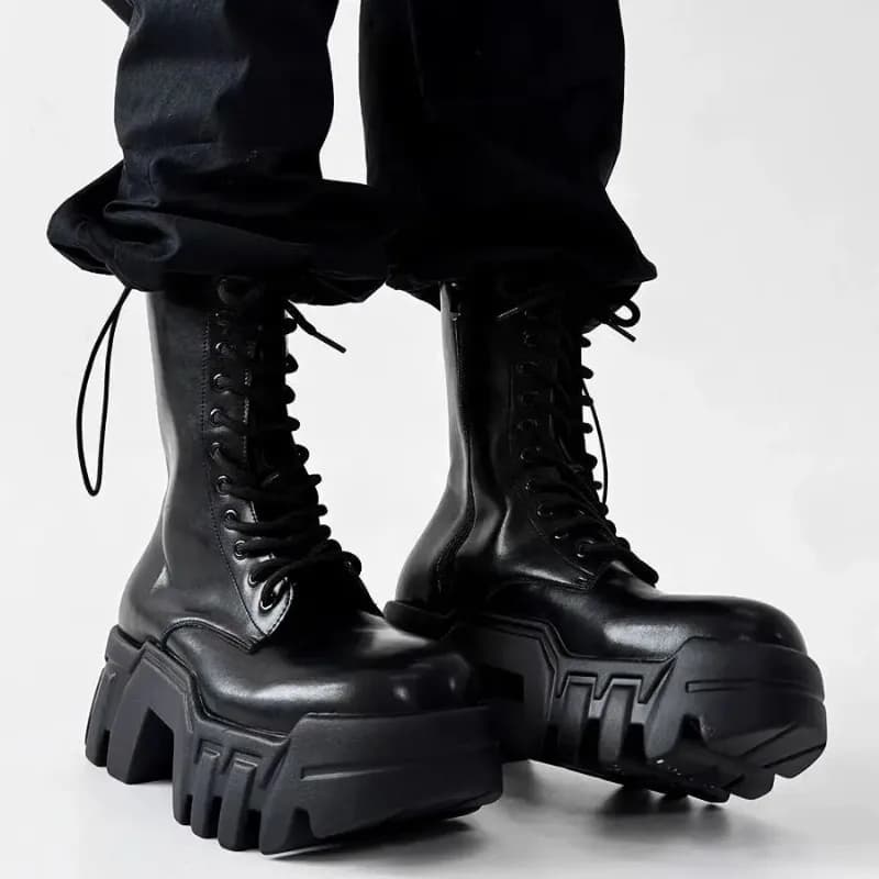 2025 High Top Men's and Women's Platform Tank Long Tube Tide Big Head Inner Heightening Locomotive Bulldozer Boots
