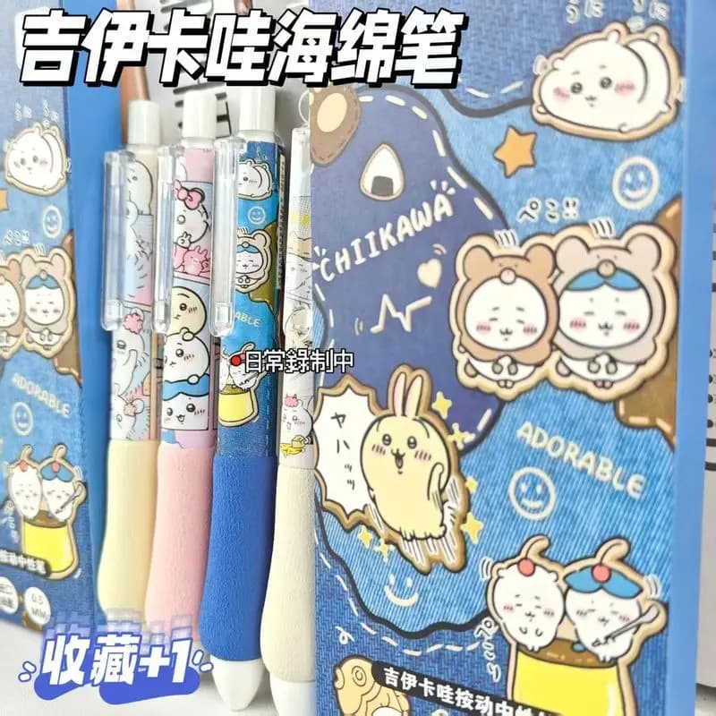 Chiikawa Cartoon Retractable Gel Pen Comfort Foam Sponge Grip Retractable Tip Prevent Ink Leakage Cute Anime Stationery