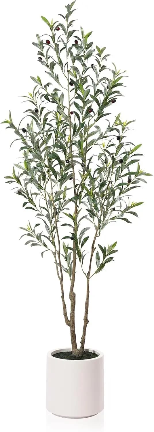 Albero di Ulivo Artificiale Alto 1,8 m con Vaso Bianco per Decorazione Interna, Pianta Finta in Seta come Regalo di Inaugurazione Casa, 1 Pezzo