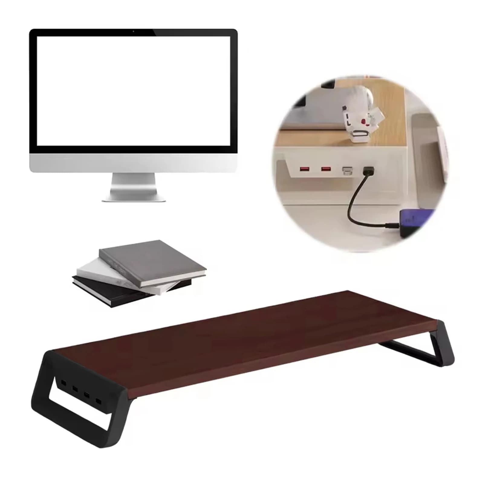 4 porte USB Supporto per monitor per PC Supporto per schermo Barra spaziale per archiviazione tastiera Supporto per monitor per laptop in alluminio Supporto per laptop desktop