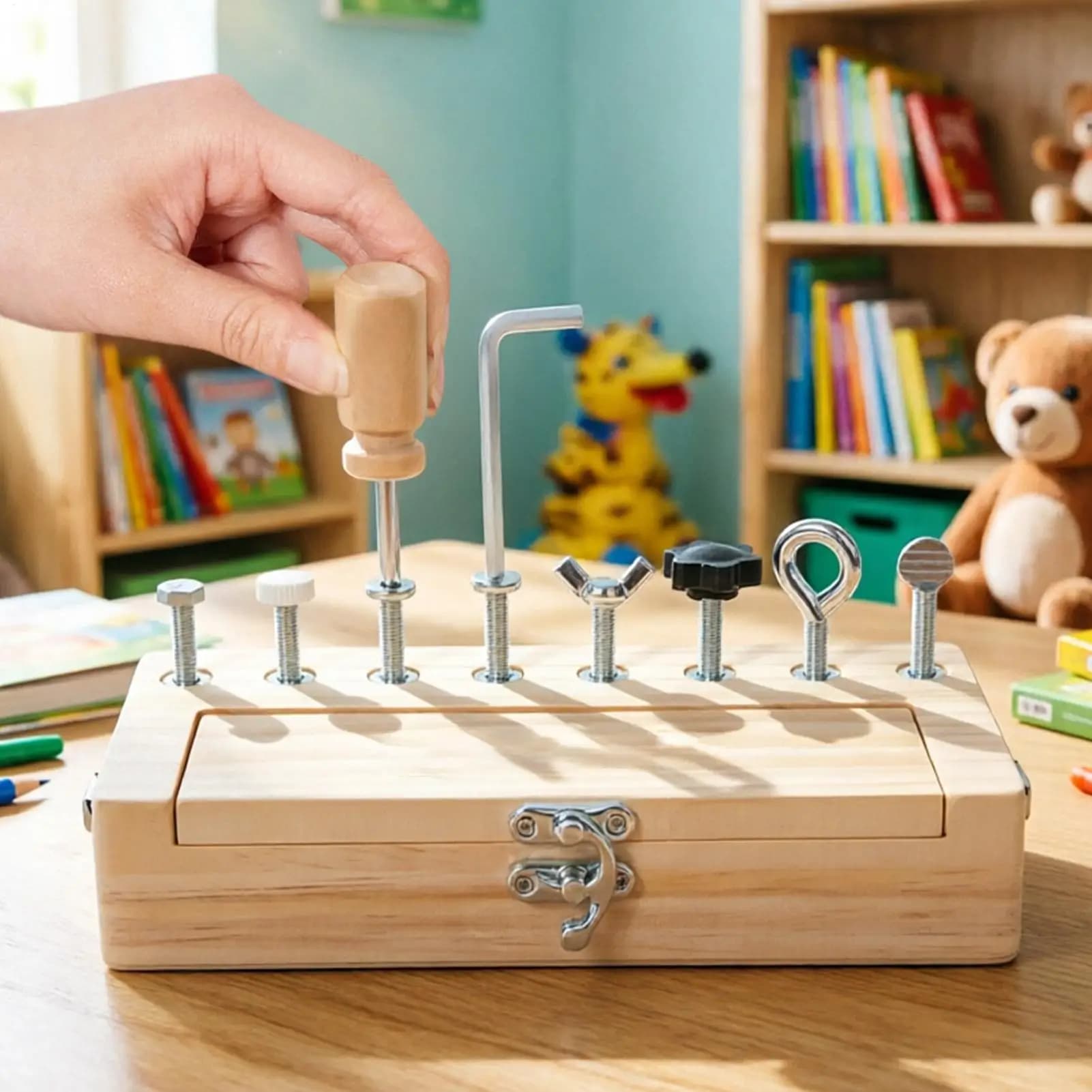 Screwdriver Board Set Wooden STEM Fine Motor Skills Kids Screw Block Busy Box For Boys Girls Home School Kindergarten Classroom