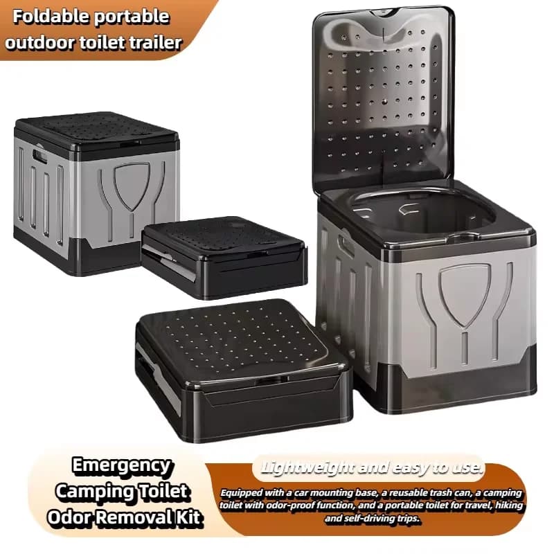 WC Portatile, Secchio WC per Auto, Contenitore Riutilizzabile, Cestino Pieghevole Anti-odore, Scatola di Stoccaggio, Toilette di Emergenza