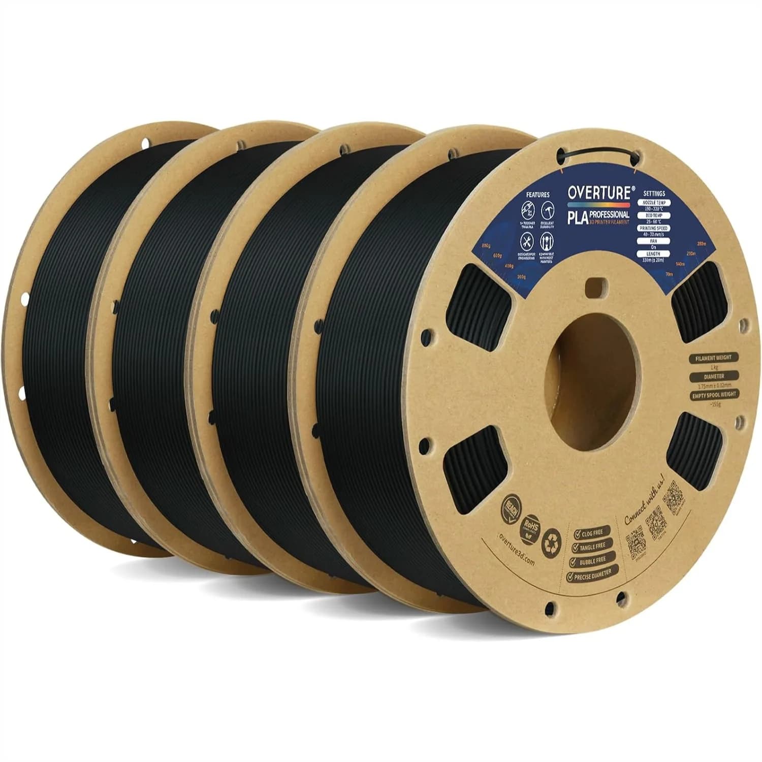 Filamento PLA Plus 1.75mm 4kg, Resistente e Robusto per Stampante 3D, Alta Precisione +/-0.02mm, Nero