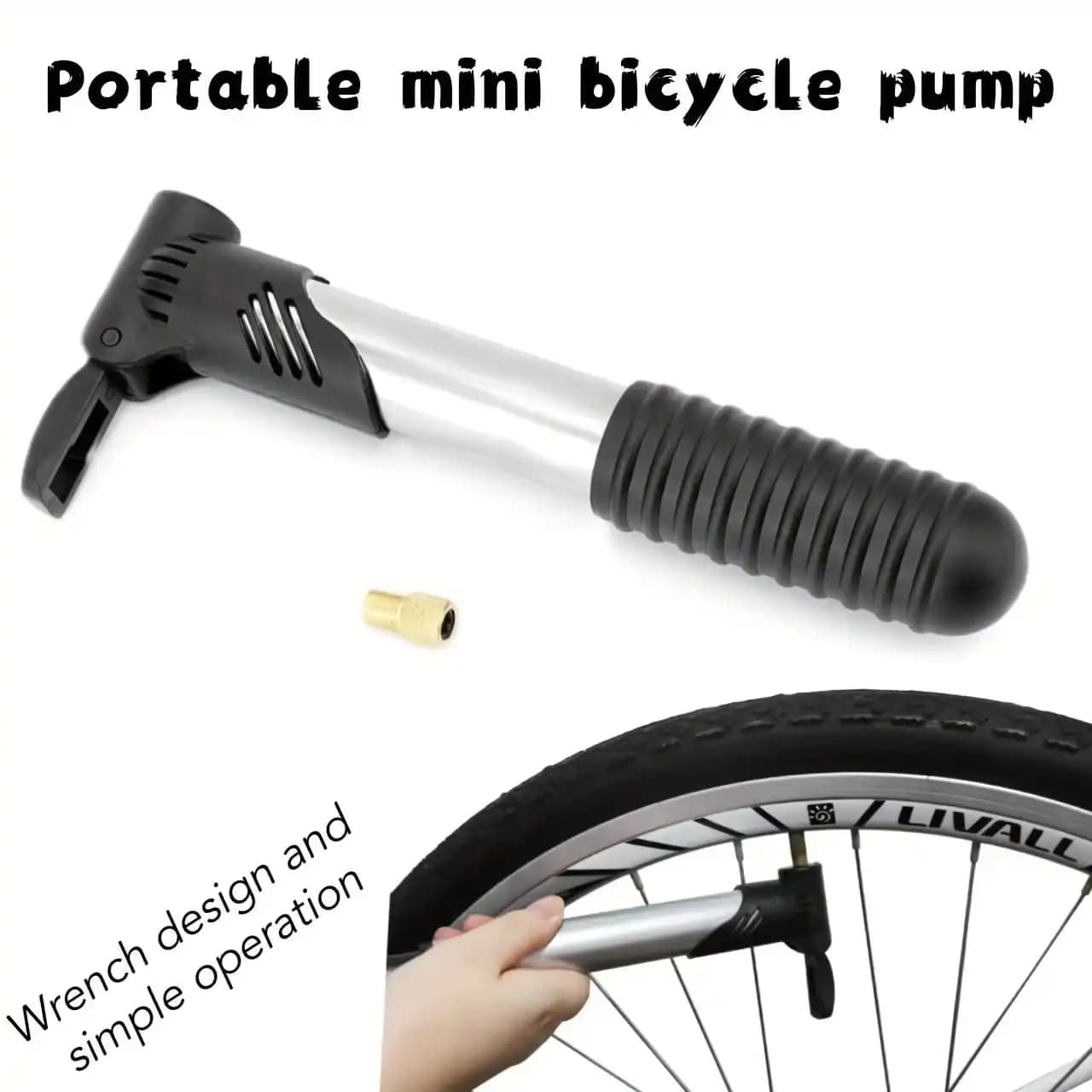 Mini pompa da bici portatile 2025 - Pompa da ciclismo in alluminio argento 80PSI per mountain bike da strada con manometro, gonfiatore per pneumatici