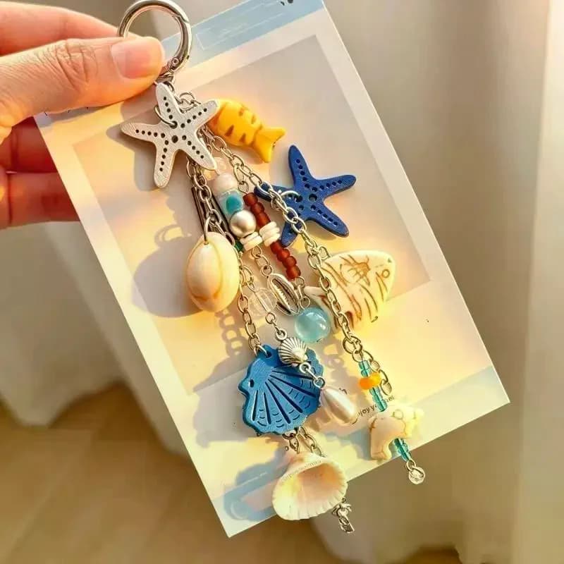 Shell Starfish Key Ring Pretty Summer Beach Scallop Key Chain: 1Pcs Pendants Women Girls Handbag DIY Handmade Jewelry Gifts