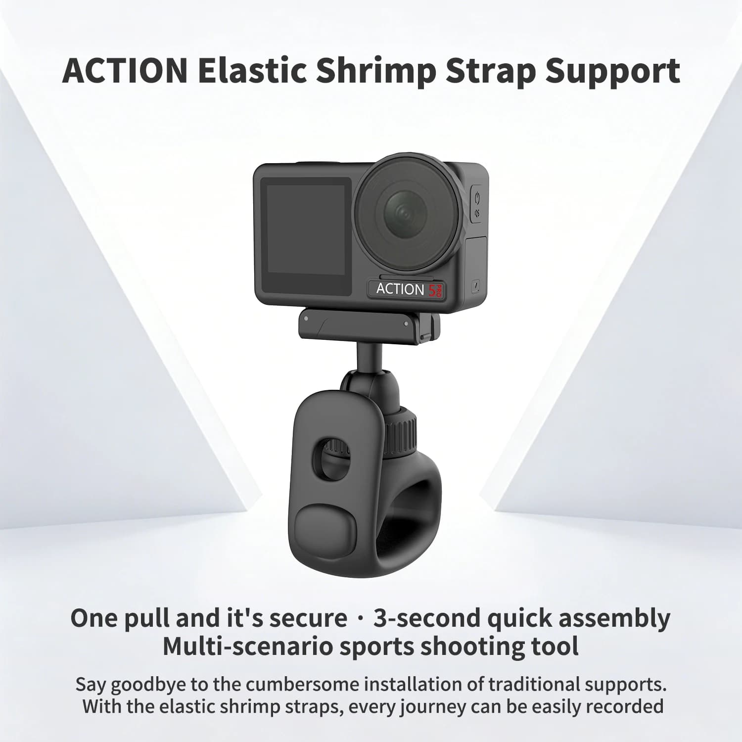 Black Action Camera Adjustable Silicone Mount Mini Flexible Bracket For DJI Action 3/4/5 Pro Camera Accessories