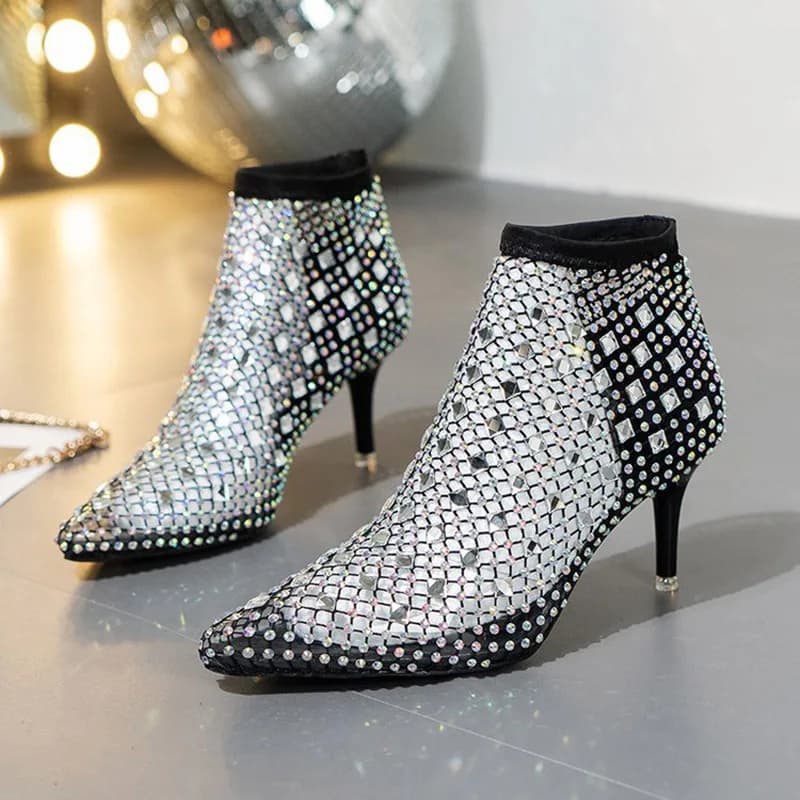 2025 Summer Sandals in Network Women Boots Strass Cava Shoes Women's Stretch Socks bling Boots with Slim High Heel