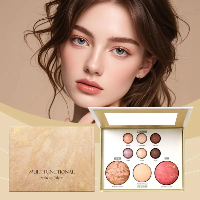 Palette Trucco Multifunzionale con Ombretti Dorati, Contouring, Blush, Illuminante e Sfumature Effetto Lifting - Cosmetici Tutto-in-Uno