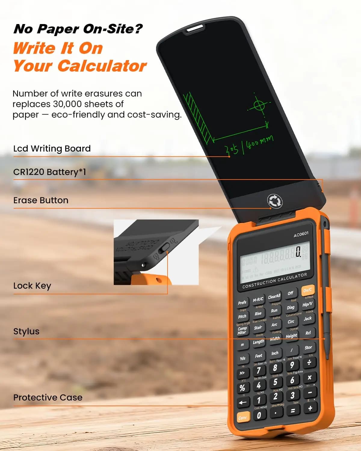 Calcolatrice da Cantiere ROATEE con Tablet per Scrittura, Calcolatrice Scientifica Industriale per Appaltatori e Calcoli sul Calcestruzzo