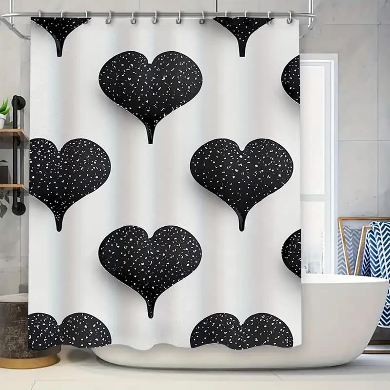 Tenda da doccia a forma di cuore maculato bianco nero per l'arredamento del bagno, tessuto impermeabile in stile moderno, 72 x 84 pollici (183 x 213 cm)