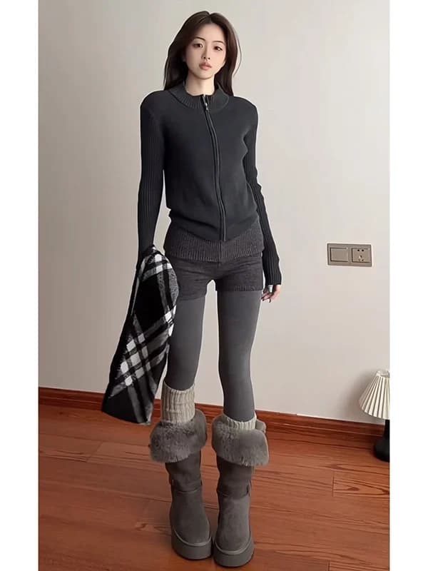 American Retro Spicy Girl High Waist Elastic Knitted Casual Pants Autumn Winter New Style Slim Fit Bodycon Tight Shorts Women