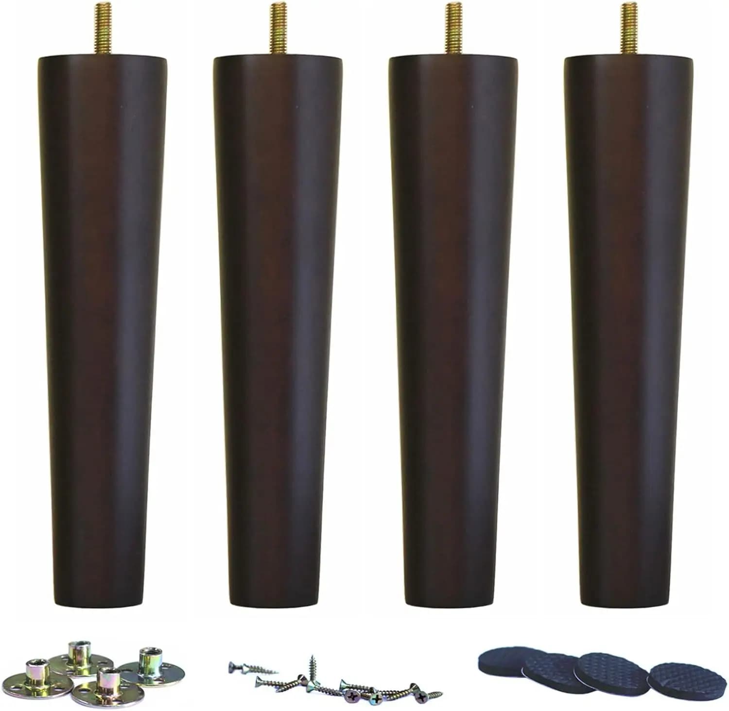 Set di 4 gambe di ricambio in legno massello, rotonde, per divano, poltrona, pouf, cassettiera, mobile, letto