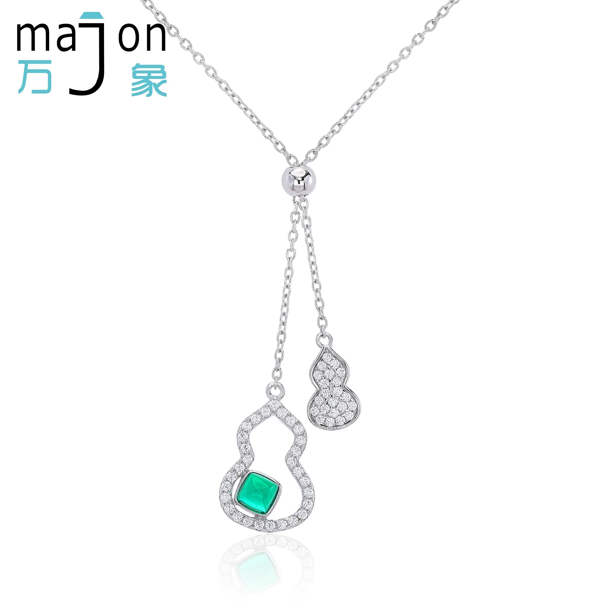 Collana con Pendente a Forma di Pagoda e Zucca in Smeraldo Sintetico, Argento S925, Regalo di Lusso per Fidanzamento, Matrimonio, Festa, Uso Quotidiano per Donne